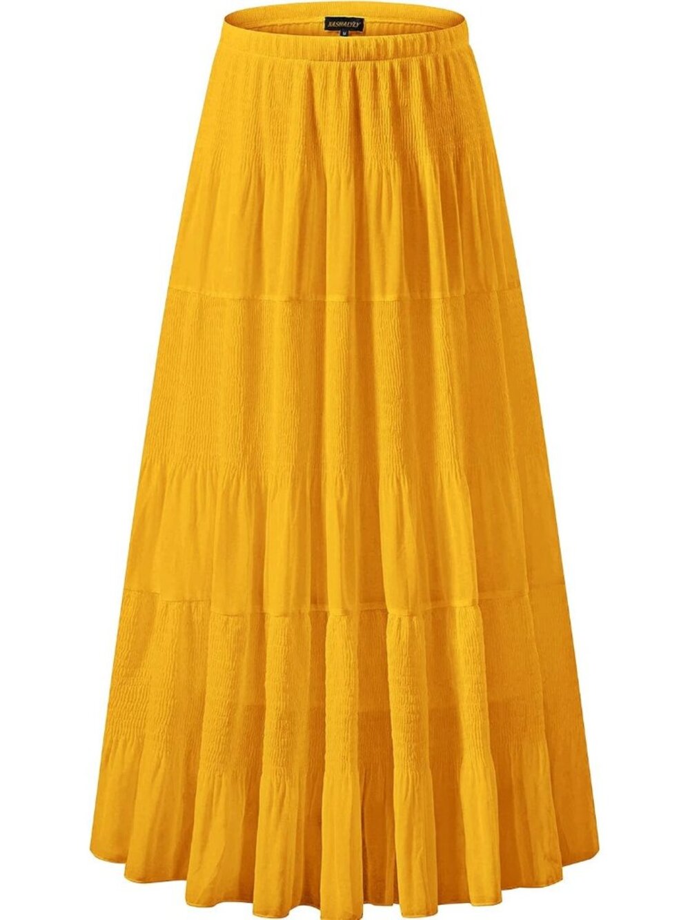 Women's Mustard Yellow Chiffon Elastic High Waist Pleated  A-Line Long Skirt